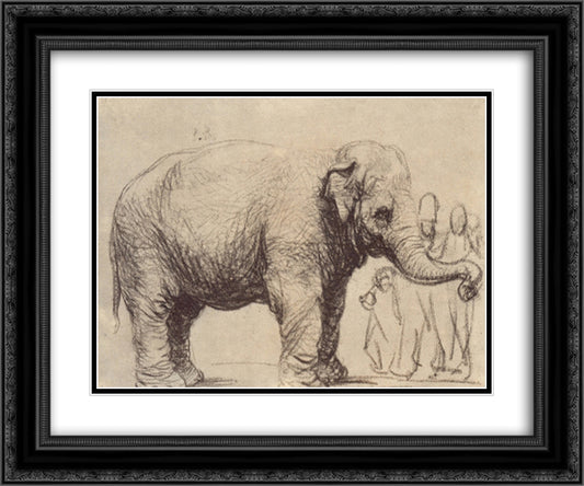 An Elephant 24x20 Black Ornate Wood Framed Art Print Poster with Double Matting by Rembrandt