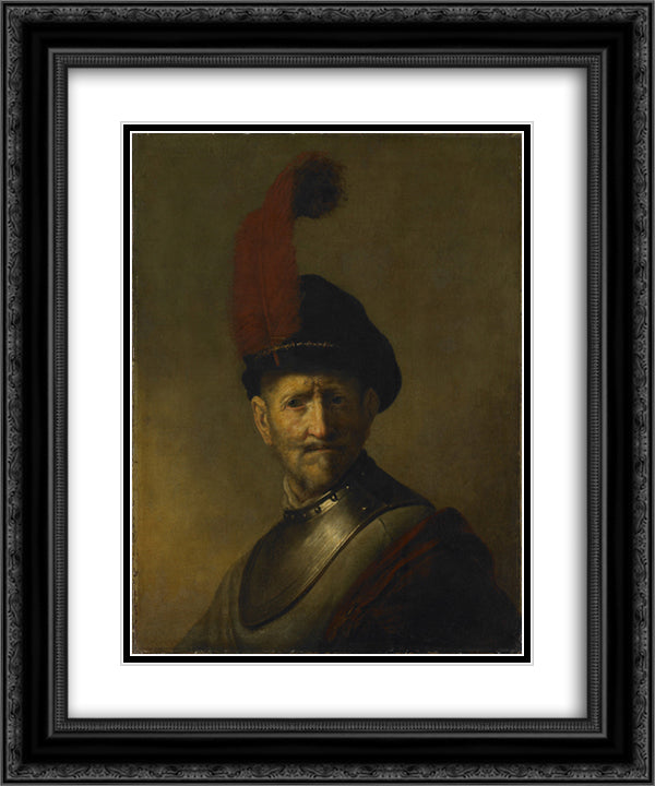 An Old Man in Military Costume (formerly called Portrait of Rembrandt's Father) 20x24 Black Ornate Wood Framed Art Print Poster with Double Matting by Rembrandt