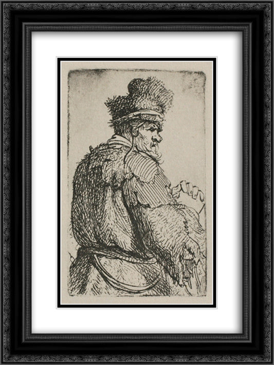 An Old Man Seen from Behind 18x24 Black Ornate Wood Framed Art Print Poster with Double Matting by Rembrandt