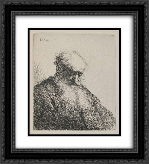 An Old Man with a Beard 20x22 Black Ornate Wood Framed Art Print Poster with Double Matting by Rembrandt