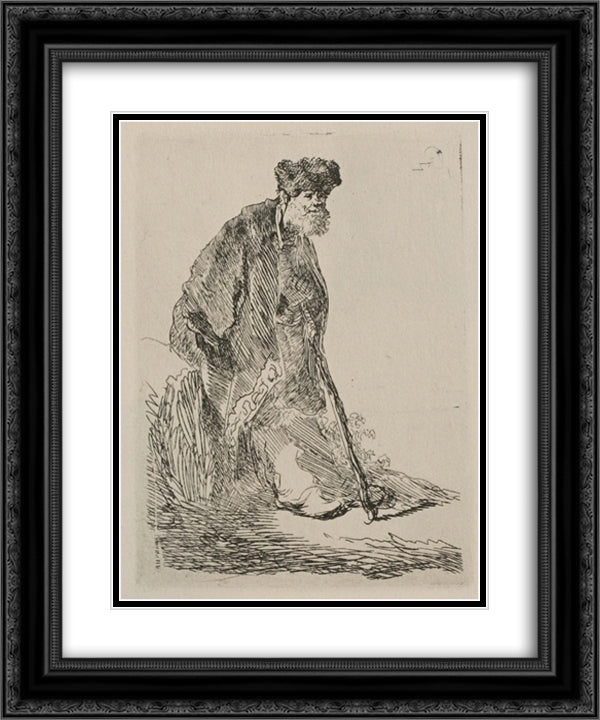 An Old Man with a Bushy Beard 20x24 Black Ornate Wood Framed Art Print Poster with Double Matting by Rembrandt