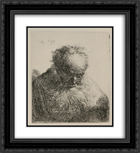 An Old Man with a Large Beard 20x22 Black Ornate Wood Framed Art Print Poster with Double Matting by Rembrandt