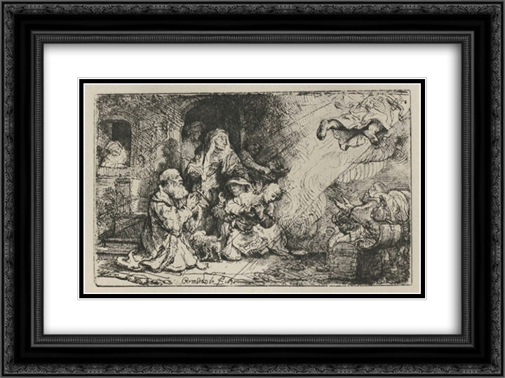 Angel Departing from the Family of Tobias 24x18 Black Ornate Wood Framed Art Print Poster with Double Matting by Rembrandt