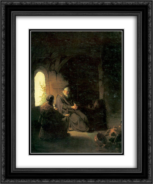 Anna and the Blind Tobit 20x24 Black Ornate Wood Framed Art Print Poster with Double Matting by Rembrandt