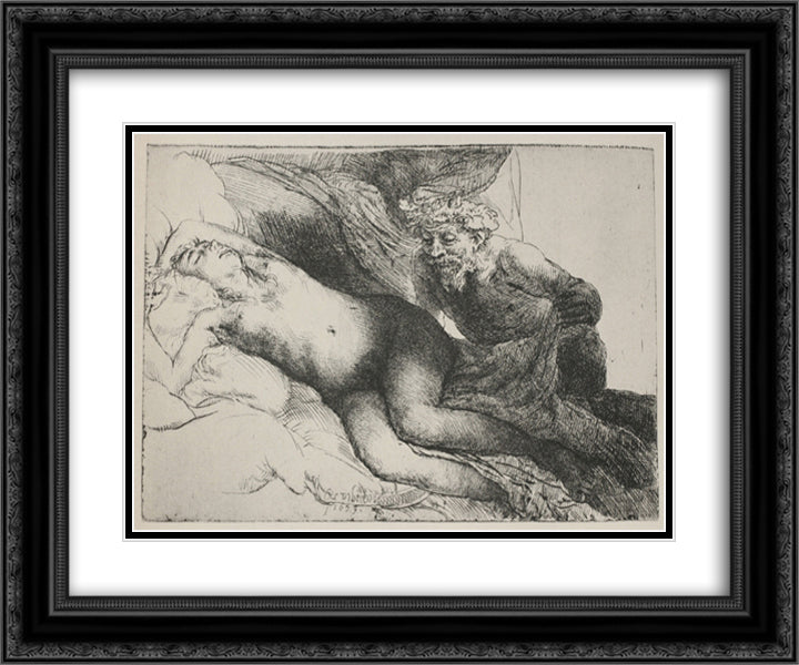 Antiope and Jupiter 24x20 Black Ornate Wood Framed Art Print Poster with Double Matting by Rembrandt