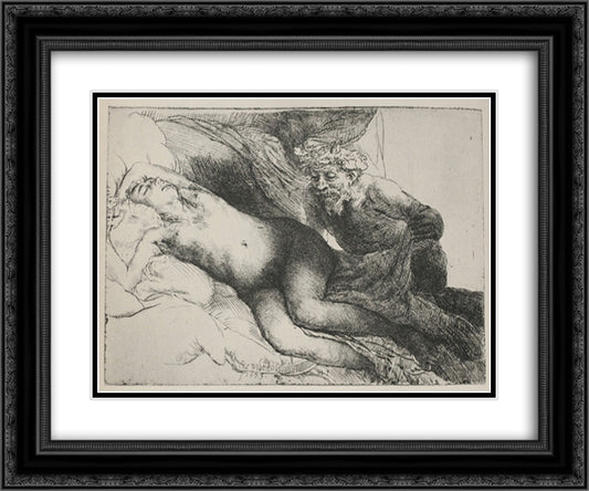 Antiope and Jupiter 24x20 Black Ornate Wood Framed Art Print Poster with Double Matting by Rembrandt