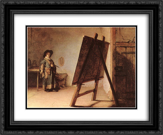 Artist in his Studio 24x20 Black Ornate Wood Framed Art Print Poster with Double Matting by Rembrandt