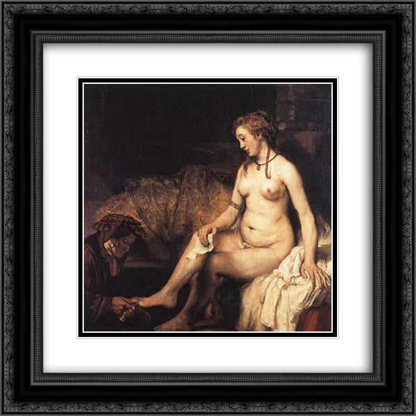 Bathsheba Bathing 20x20 Black Ornate Wood Framed Art Print Poster with Double Matting by Rembrandt