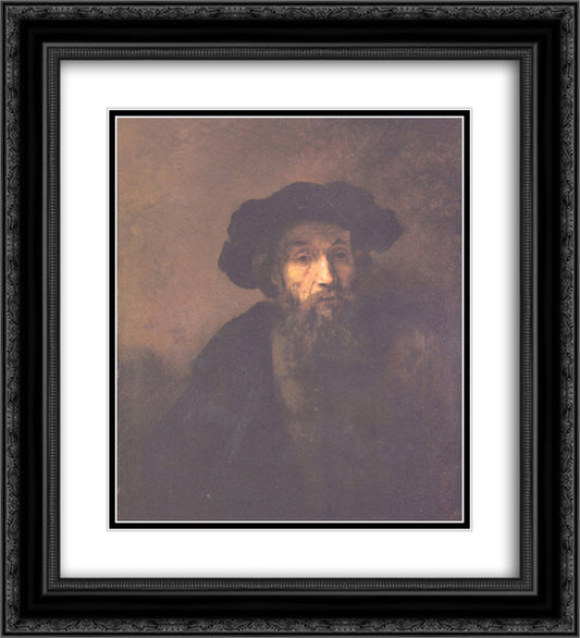 Bearded Man with a Beret 20x22 Black Ornate Wood Framed Art Print Poster with Double Matting by Rembrandt