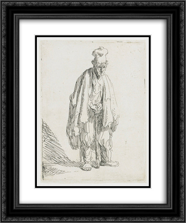 Beggar in a High Cap Standing 20x24 Black Ornate Wood Framed Art Print Poster with Double Matting by Rembrandt