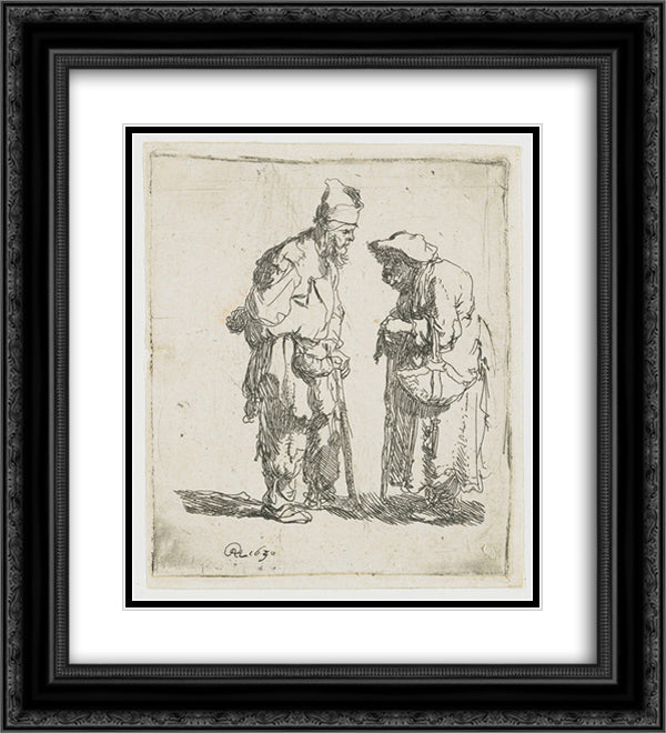 Beggar man and beggar woman conversing 20x22 Black Ornate Wood Framed Art Print Poster with Double Matting by Rembrandt