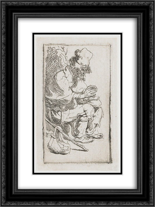 Beggar seated warming his hands at a chafing dish 18x24 Black Ornate Wood Framed Art Print Poster with Double Matting by Rembrandt