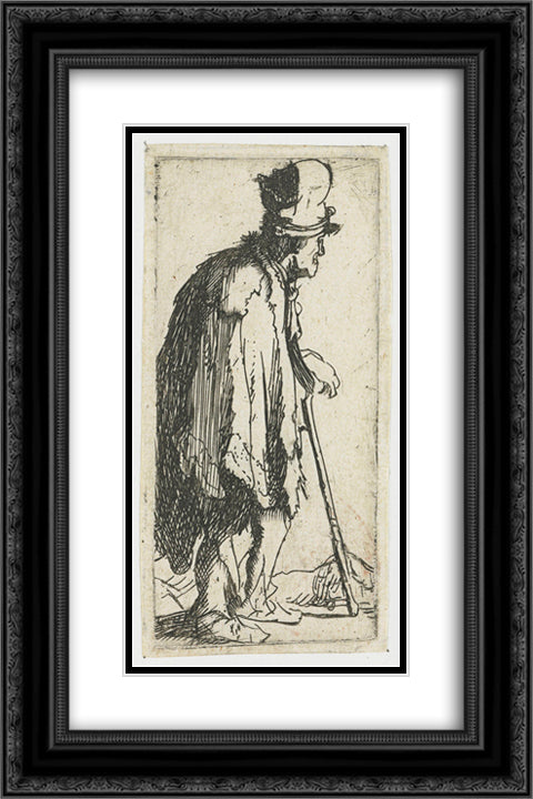 Beggar with a crippled hand leaning on a stick 16x24 Black Ornate Wood Framed Art Print Poster with Double Matting by Rembrandt