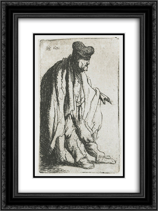 Beggar with his left hand extended 18x24 Black Ornate Wood Framed Art Print Poster with Double Matting by Rembrandt