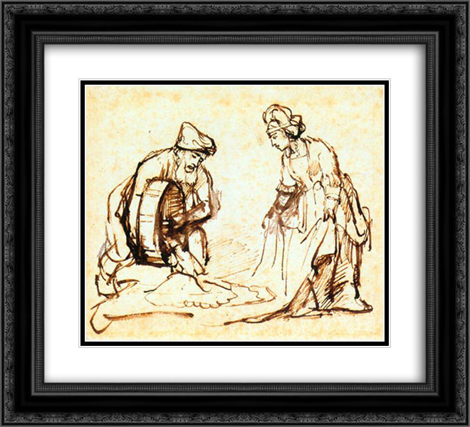 Boazcast 22x20 Black Ornate Wood Framed Art Print Poster with Double Matting by Rembrandt