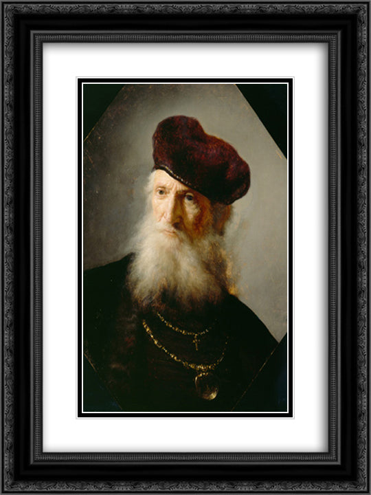 Bust of a Bearded Old Man 18x24 Black Ornate Wood Framed Art Print Poster with Double Matting by Rembrandt