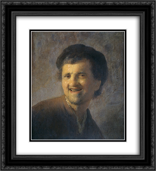 Bust of a laughing young man 20x22 Black Ornate Wood Framed Art Print Poster with Double Matting by Rembrandt