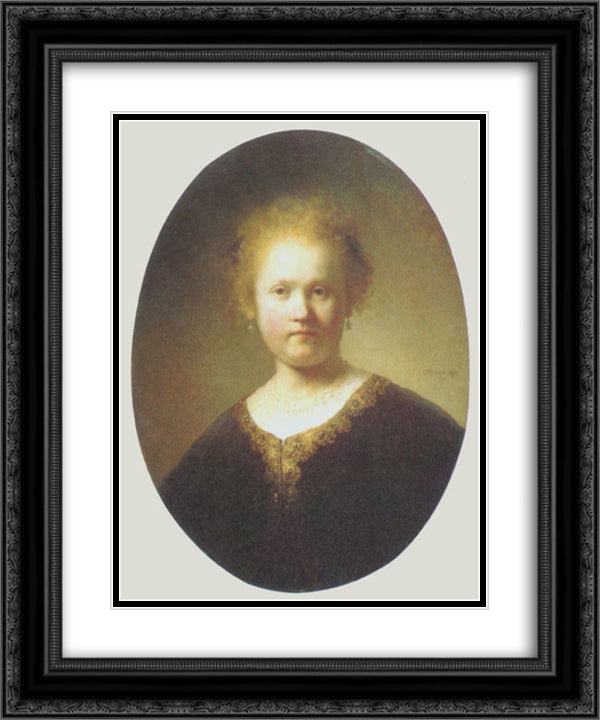 Bust of a Young Woman 20x24 Black Ornate Wood Framed Art Print Poster with Double Matting by Rembrandt