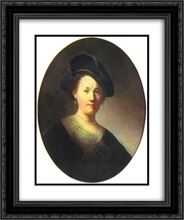 Bust of a Young Woman in a Cap 20x24 Black Ornate Wood Framed Art Print Poster with Double Matting by Rembrandt