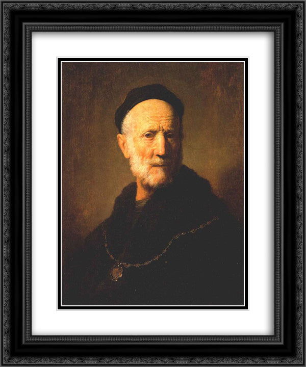 Bust of an Old Man 20x24 Black Ornate Wood Framed Art Print Poster with Double Matting by Rembrandt