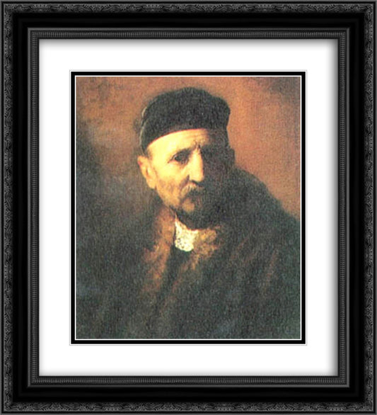 Bust of an Old Man with a Beret 20x22 Black Ornate Wood Framed Art Print Poster with Double Matting by Rembrandt