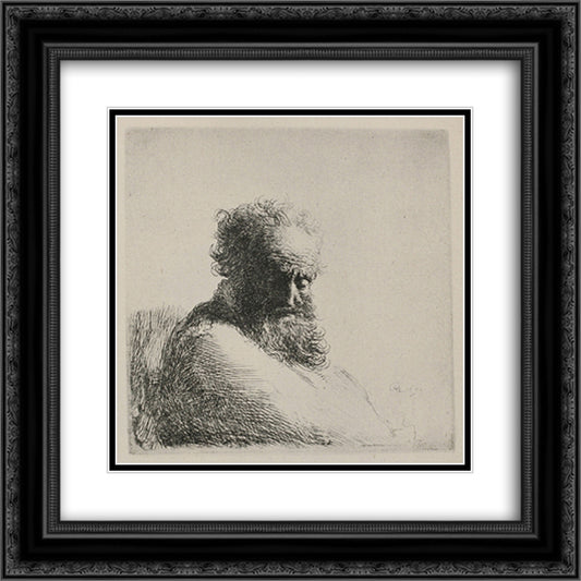 Bust of an Old Man with a Large Beard 20x20 Black Ornate Wood Framed Art Print Poster with Double Matting by Rembrandt