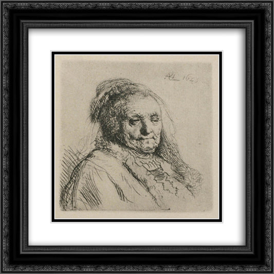 Bust of an Old Woman, Rembrandt`s Mother 20x20 Black Ornate Wood Framed Art Print Poster with Double Matting by Rembrandt