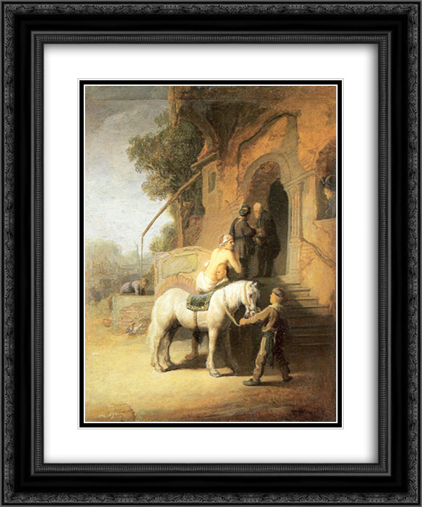 Charitable Samaritan (also known as The Good Samaritan) 20x24 Black Ornate Wood Framed Art Print Poster with Double Matting by Rembrandt