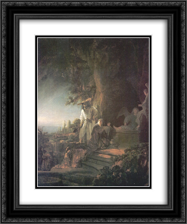 Christ and St. Mary Magdalene at the Tomb 20x24 Black Ornate Wood Framed Art Print Poster with Double Matting by Rembrandt