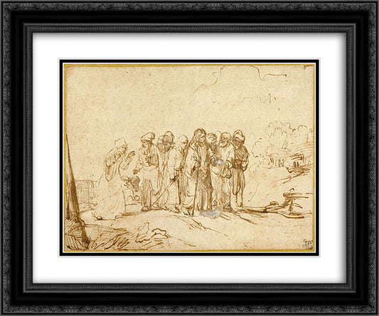 Christ and the Canaanite Woman 24x20 Black Ornate Wood Framed Art Print Poster with Double Matting by Rembrandt