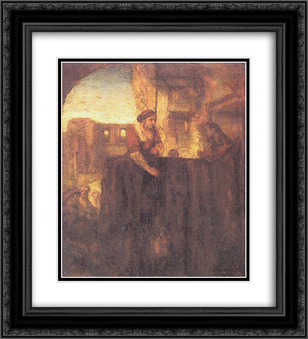 Christ and the Samaritan at the Well 20x22 Black Ornate Wood Framed Art Print Poster with Double Matting by Rembrandt