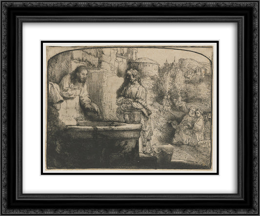 Christ and the woman of Samaria an arched print 24x20 Black Ornate Wood Framed Art Print Poster with Double Matting by Rembrandt