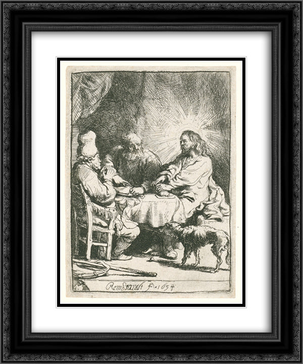 Christ at Emmaus 20x24 Black Ornate Wood Framed Art Print Poster with Double Matting by Rembrandt