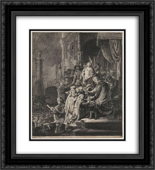 Christ before Pilate 20x22 Black Ornate Wood Framed Art Print Poster with Double Matting by Rembrandt