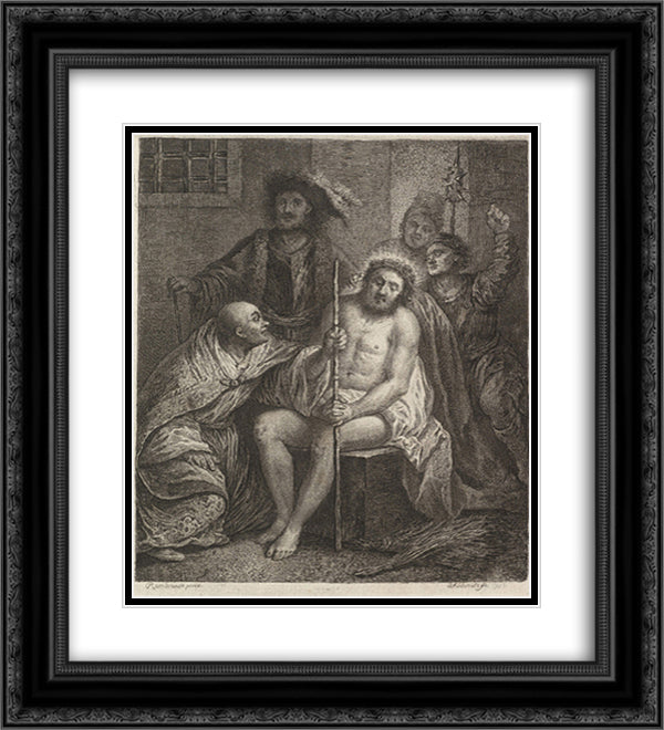 Christ Crowned with Thorns 20x22 Black Ornate Wood Framed Art Print Poster with Double Matting by Rembrandt