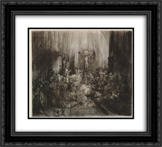 Christ crucified between the two thieves (Three crosses) 22x20 Black Ornate Wood Framed Art Print Poster with Double Matting by Rembrandt