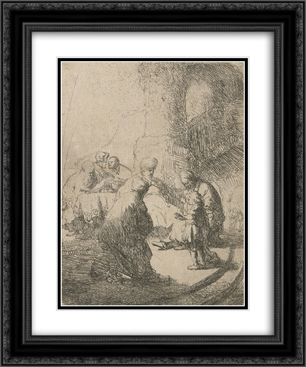 Christ disputing with the doctors 20x24 Black Ornate Wood Framed Art Print Poster with Double Matting by Rembrandt