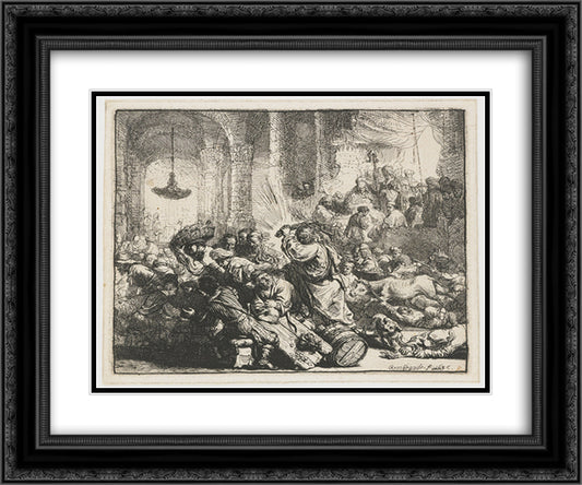 Christ driving the moneychangers from the Temple 24x20 Black Ornate Wood Framed Art Print Poster with Double Matting by Rembrandt