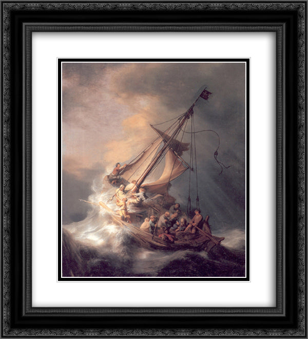 Christ in the Storm 20x22 Black Ornate Wood Framed Art Print Poster with Double Matting by Rembrandt