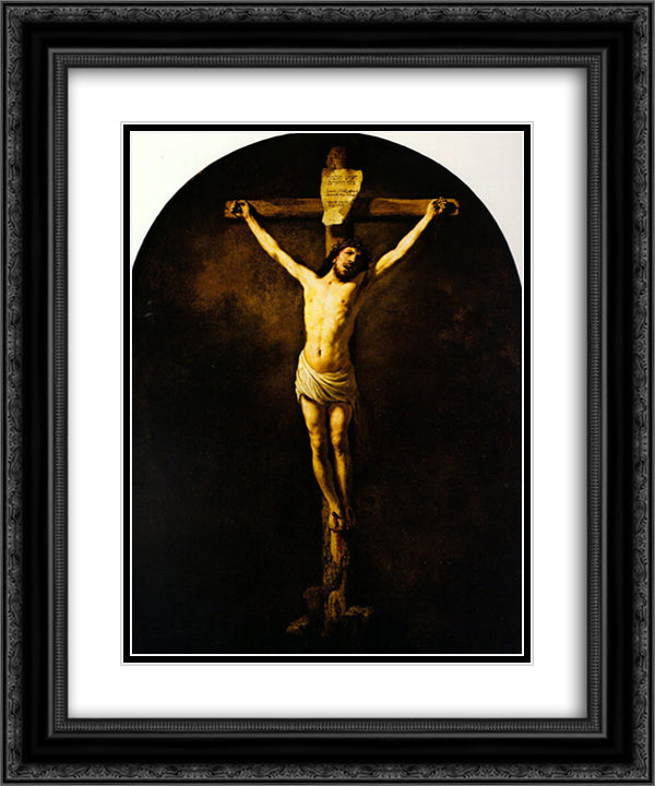 Christ on the Cross 20x24 Black Ornate Wood Framed Art Print Poster with Double Matting by Rembrandt