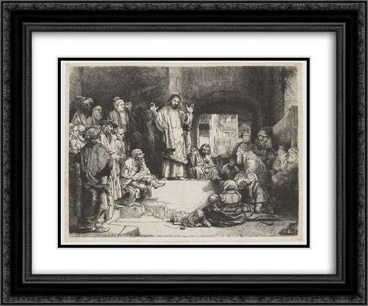 Christ preaching 24x20 Black Ornate Wood Framed Art Print Poster with Double Matting by Rembrandt