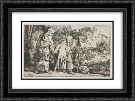 Christ returning from the Temple with his parents 24x18 Black Ornate Wood Framed Art Print Poster with Double Matting by Rembrandt