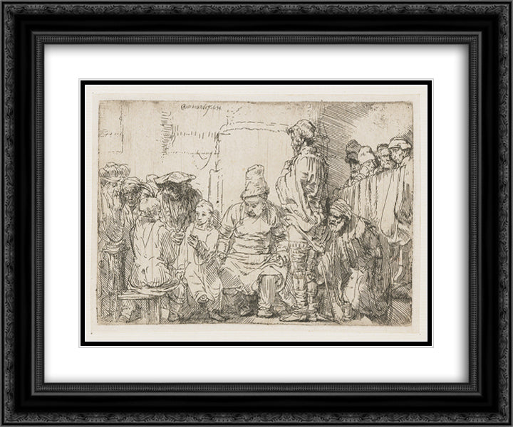 Christ seated disputing with the doctors 24x20 Black Ornate Wood Framed Art Print Poster with Double Matting by Rembrandt