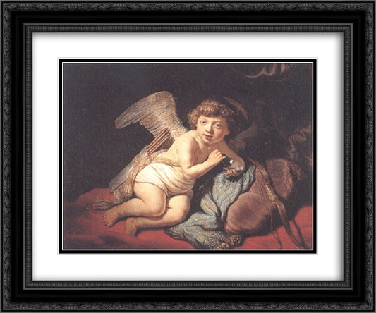 Cupid Blowing Soap Bubbles 24x20 Black Ornate Wood Framed Art Print Poster with Double Matting by Rembrandt