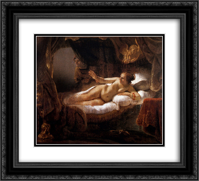 Danae 22x20 Black Ornate Wood Framed Art Print Poster with Double Matting by Rembrandt