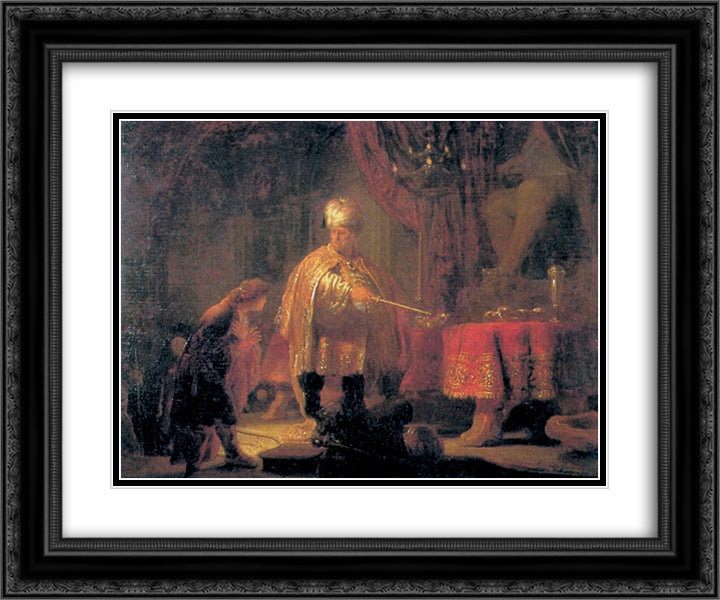 Daniel and King Cyrus in front of the Idol of Bel 24x20 Black Ornate Wood Framed Art Print Poster with Double Matting by Rembrandt