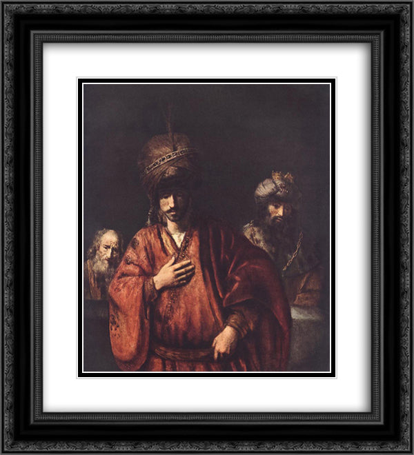 David and Uriah 20x22 Black Ornate Wood Framed Art Print Poster with Double Matting by Rembrandt