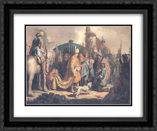 David Offering the Head of Goliath to King Saul 24x20 Black Ornate Wood Framed Art Print Poster with Double Matting by Rembrandt