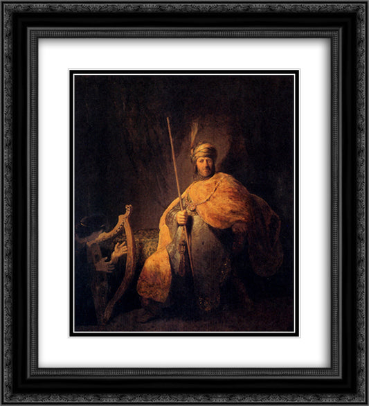 David Playing The Harp To Saul 20x22 Black Ornate Wood Framed Art Print Poster with Double Matting by Rembrandt