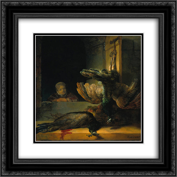 Dead peacocks 20x20 Black Ornate Wood Framed Art Print Poster with Double Matting by Rembrandt